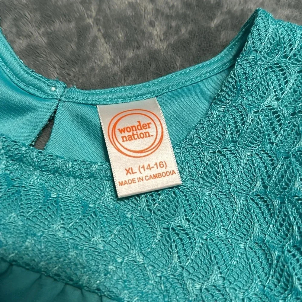 Wonder Nation Teal Cold Shoulder Dress - Girl’s XL (14-16) - Picture 2 of 4